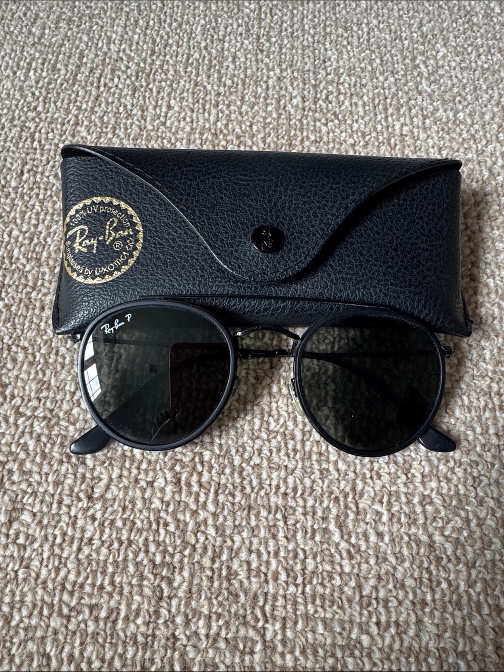 Ray-Ban | Black Round Double Ridge Polarized Sunglasses
